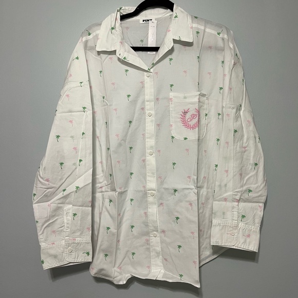 Victoria’s Secret cotton poplin oversized sleep shirt palm tree size medium NWT - Picture 2 of 5